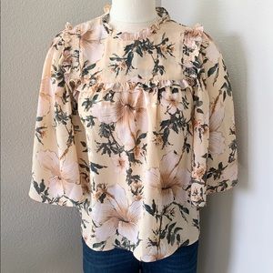 Peach Blush Ruffle Floral Blouse Small